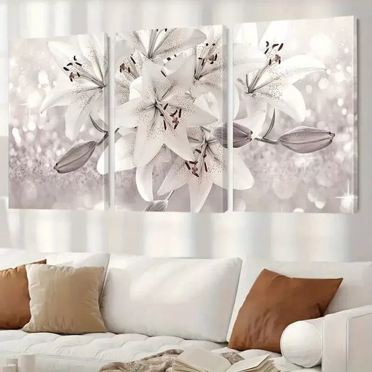 3pcs White Lily Flower Canvas Framed 40x60cm - High Quality Print 100% Australian Made Wall Canvas Ready to Hang
