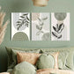 3pcs Geometric Line Circular Branch and Leaf Metal Print Ready to Hang Art