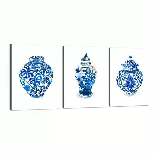 3pcs Artistic Art Of Chinese Ceramics Vases Canvas Framed 40x60cm - High Quality Print 100% Australian Made Wall Canvas Ready to Hang