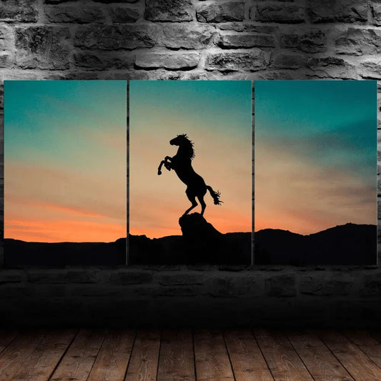 3pcs Paintings Black Shadow Horse Sunset Metal Print Ready to Hang Art