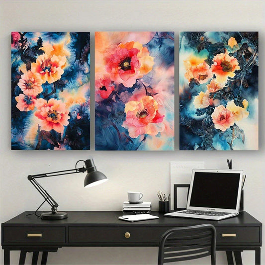 3pcs Floral Abstract Dreamy Hazy Bloom Metal Print Ready to Hang Art