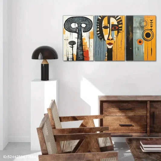 3pcs African American Abstract Art Style Poster Metal Print Ready to Hang Art