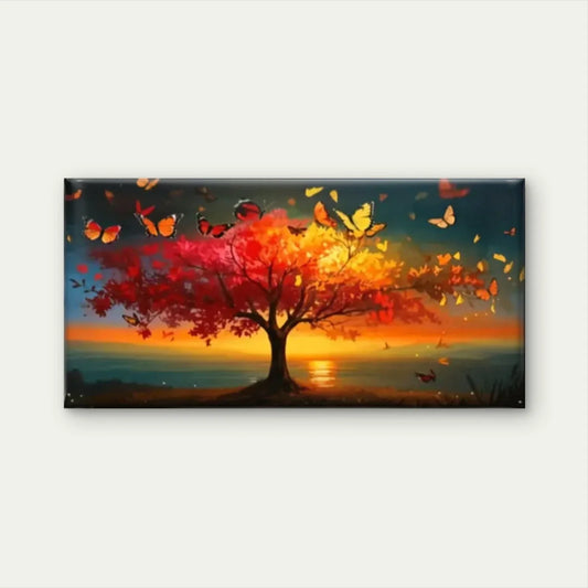 Butterflies Trees Sunset Wall Art Canvas Office Home Room Framed 80x45cm