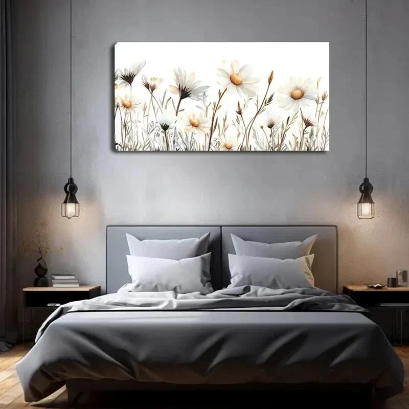 Vibrant White Daisies Flowers Wall Art Canvas Office Home Room Framed 120x60cm