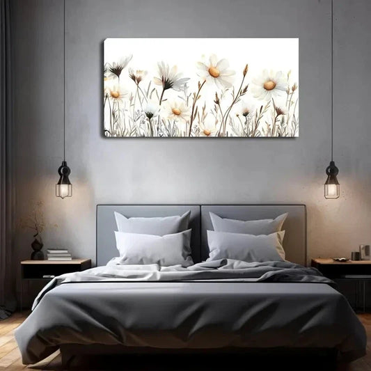Vibrant White Daisies Flowers Wall Art Canvas Office Home Room Framed 120x60cm