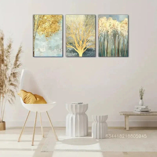 3pcs olden foil trees, Golden forest Metal Print Ready to Hang Art