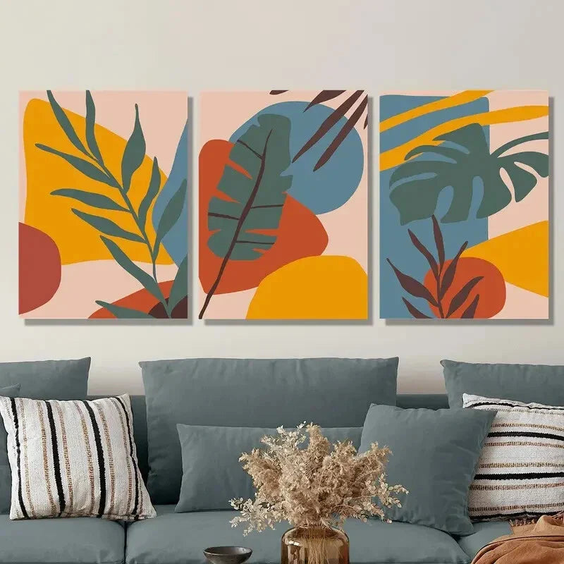 3pcs Abstract Leaves &amp; Geometric Metal Print Ready to Hang Art