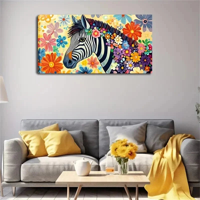 Abstract Zebra Colorful Floral Wall Art Canvas Office Home Room Framed 120x60cm