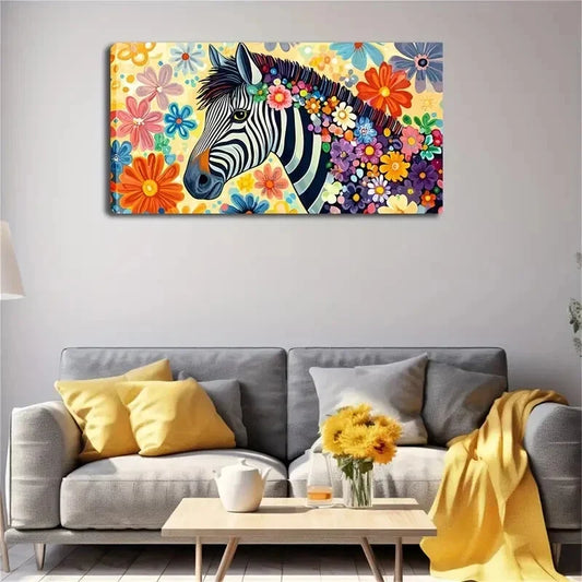 Abstract Zebra Colorful Floral Wall Art Canvas Office Home Room Framed 120x60cm