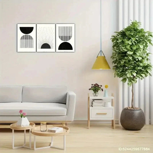 3pcs Black and White Lines Decorative Bauhaus Metal Print Ready to Hang Art