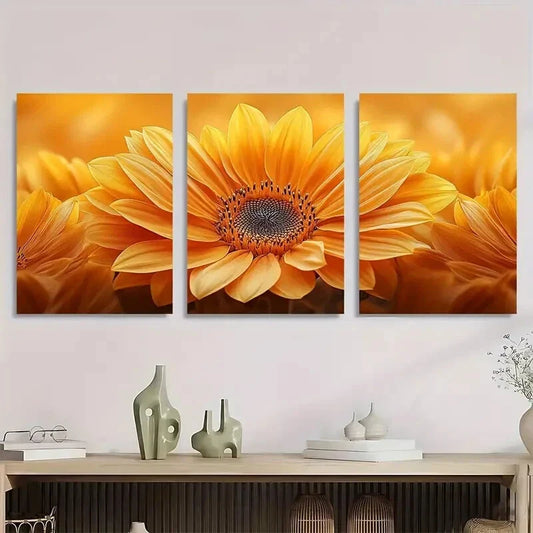 3pcs Bright Yellow Sunflower Petals Metal Print Ready to Hang Art