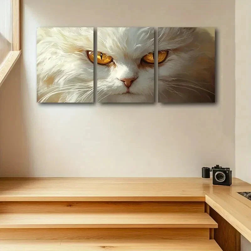 3pcs Golden Persian White Cat Metal Print Ready to Hang Art