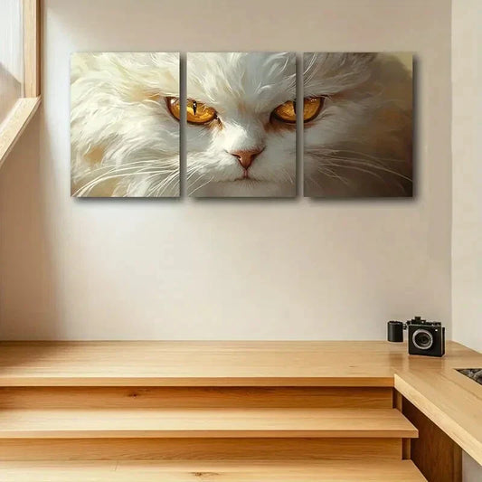 3pcs Golden Persian White Cat Metal Print Ready to Hang Art