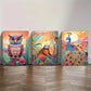 3pcs Owl Sloth Peacock Colorful Abstract Wild Metal Print Ready to Hang Art
