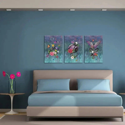 3pcs  Medical Paintings Stethoscope Snake Wing  Metal Print Ready to Hang Art