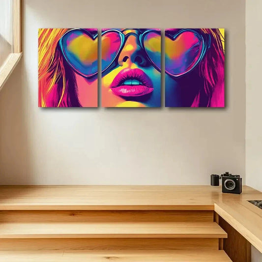 3pcs Featuring a Woman Wearing Glasses Design Metal Print Ready to Hang Art