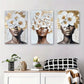 3pcs Elegant Floral Crown Woman Portrait Metal Print Ready to Hang Art