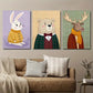 3pcs Cute Rabbit Bear And Deer Cartoon Animal Metal Print Ready to Hang Art