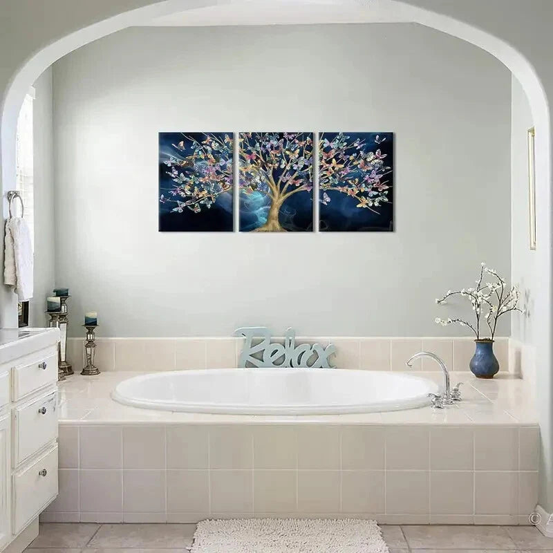 3pcs Colorful Butterfly on Tree Picture   Metal Print Ready to Hang Art