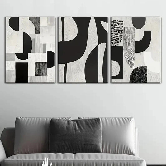 3pcs Black and White Abstract Metal Print Ready to Hang Art