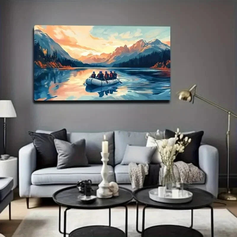 Vibrant Sunset Mountain Lands Wall Art Canvas Office Home Room Framed 120x60cm