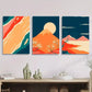 3pcs Cherry Blossom Mountain and Sun,   Metal Print Ready to Hang Art