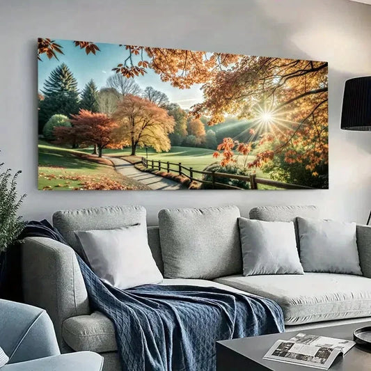 Vibrant Fall Foliage Scene Wall Art Canvas Office Home Room Framed 120x60cm