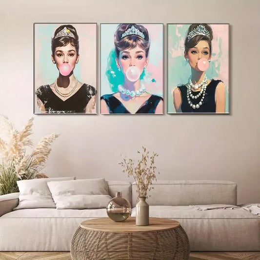 3pcs  Pop - Art Bubblegum Triptych   Wall Art Set Canvas Framed 40x60cm - High Quality Print 100% Australian Made Wall Canvas Ready to Hang