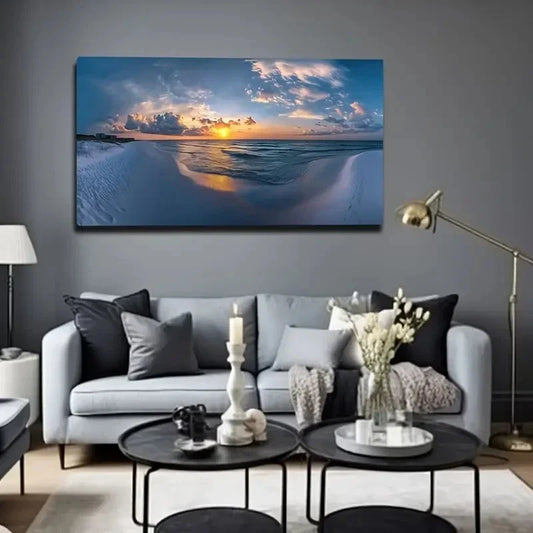 Deco Style Sunset Beach Wall Art Canvas Office Home Room Framed 80x45cm