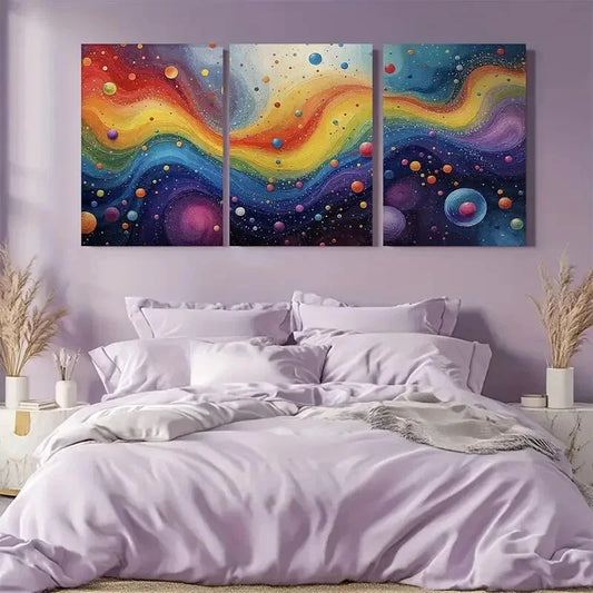 3pcs Featuring Vibrant Galaxy Abstract Metal Print Ready to Hang Art