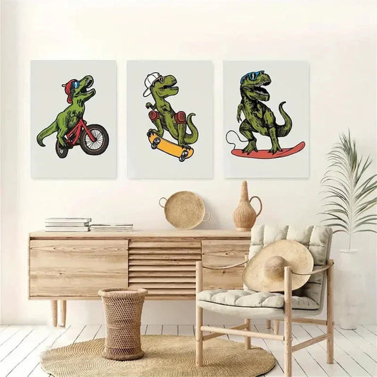 3pcs Playroom Surf Skateboards Metal Print Ready to Hang Art