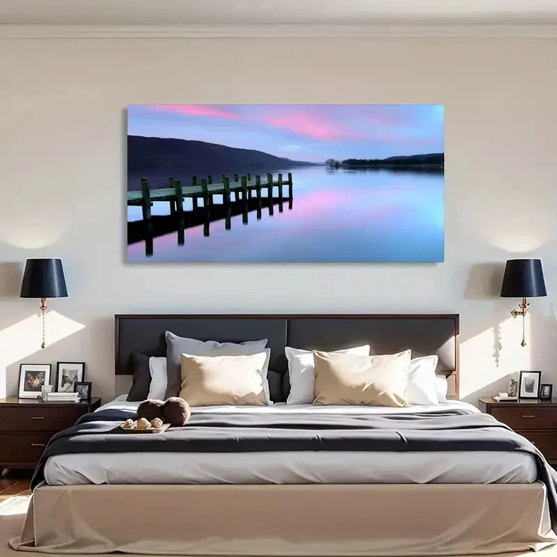 Scenic Lake District Evening Wall Art Canvas Office Home Room Framed 80x45cm