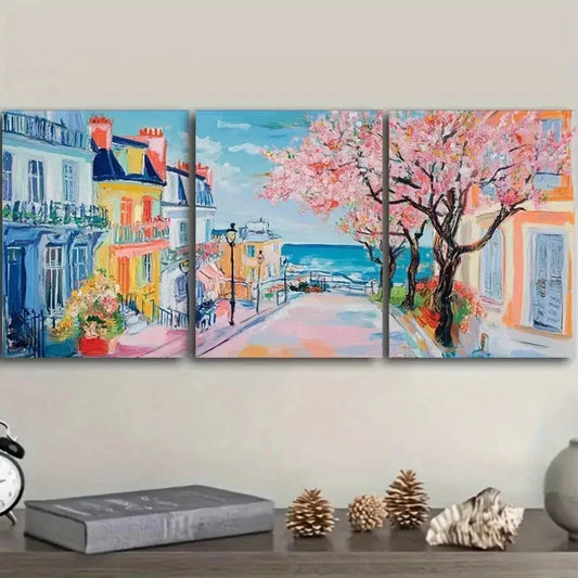 3pcs Featuring Blooming Cherry Blossoms Metal Print Ready to Hang Art