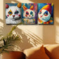 3pcs Vibrant Clown Cat Design Metal Print Ready to Hang Art