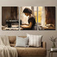 3pcs Young Woman Sewing Vintage Machine Metal Print Ready to Hang Art
