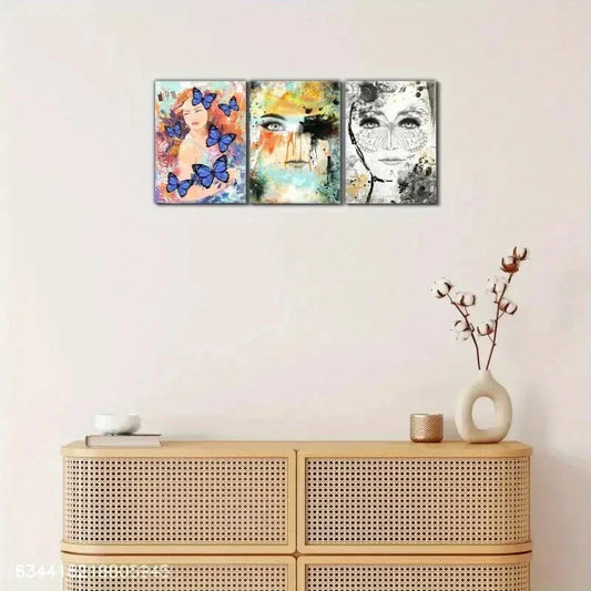 3pcs Blue Butterflies, Dreamlike, Bar Metal Print Ready to Hang Art