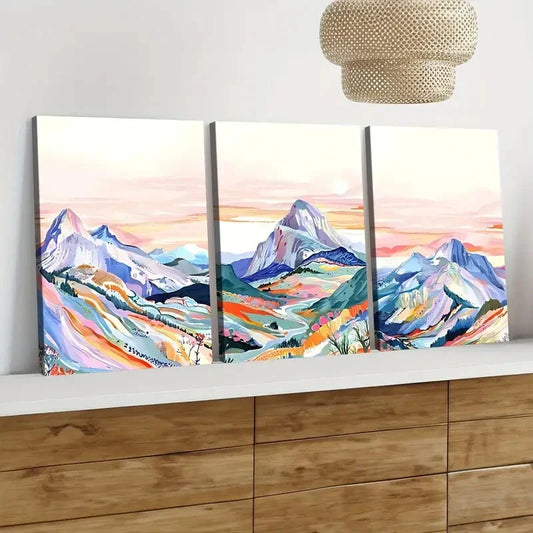 3pcs Vibrant Mountain Landscape Colourful Sunset Wall Art Set Canvas Framed 40x60cm - High Quality Print 100% Australian Made Wall Canvas Ready to Hang