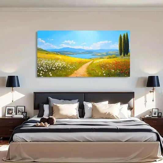 Abstract Floral Mountain Lake Wall Art Canvas Office Home Room Framed 120x60cm