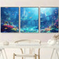 3pcs Ocean Underwater Red Flowers Fishes Metal Print Ready to Hang Art