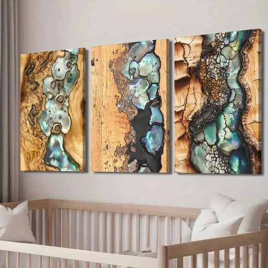 3pcs Abstract Ocean Synthetic Gemstone Wall Art Set Canvas Framed 40x60cm - High Quality Print 100% Australian Made Wall Canvas Ready to Hang
