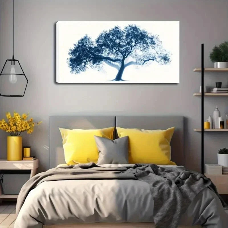 Blue And White Abstract Design Wall Art Canvas Office Home Room Framed 80x45cm