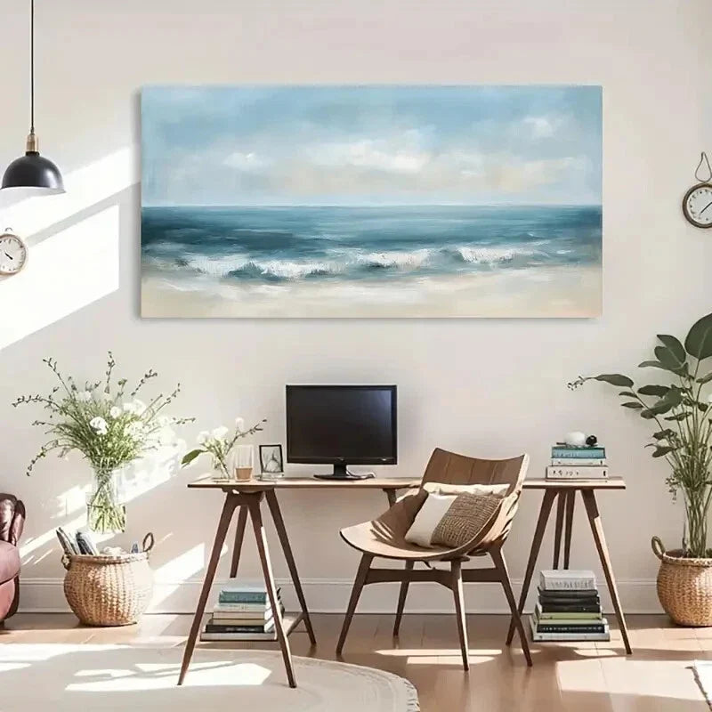 Tranquil Seascape White Clouds Wall Art Canvas Office Home Room Framed 120x60cm