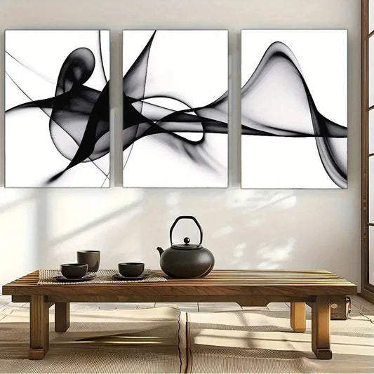 3pcs Elegant Black & White Abstract Decoration Metal Print Ready to Hang Art