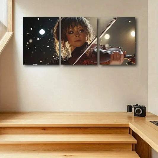 3pcs A Women Playing the Violin Metal Print Ready to Hang Art