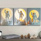3pcs Cartoon Astronauts on the Moon Wall Art Set Canvas Framed 40x60cm - High Quality Print 100% Australian Made Wall Canvas Ready to Hang