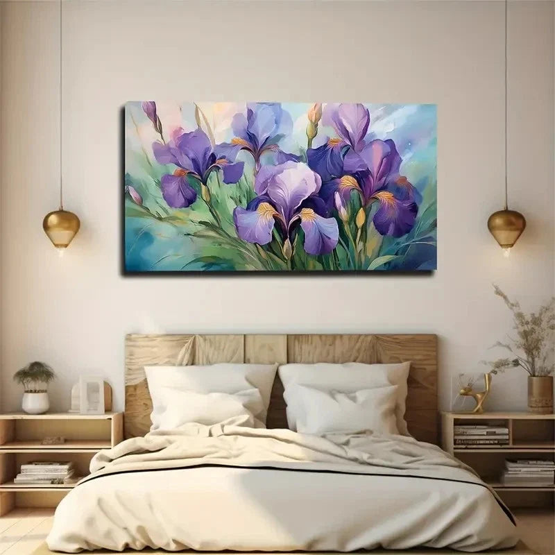 Purple Iris Flowers Wall Art Canvas Office Home Room Framed 80x45cm