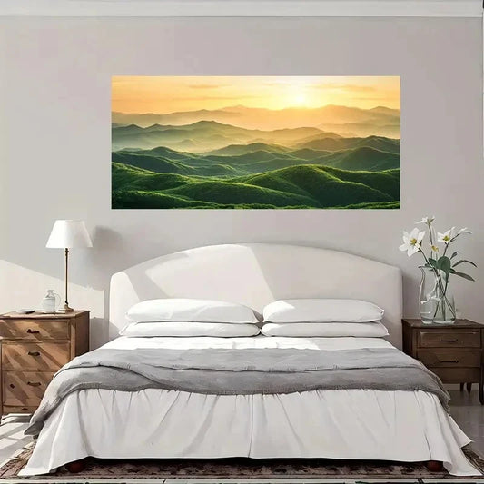 Golden Mountain Landscape Wall Art Canvas Office Home Room Framed 80x45cm