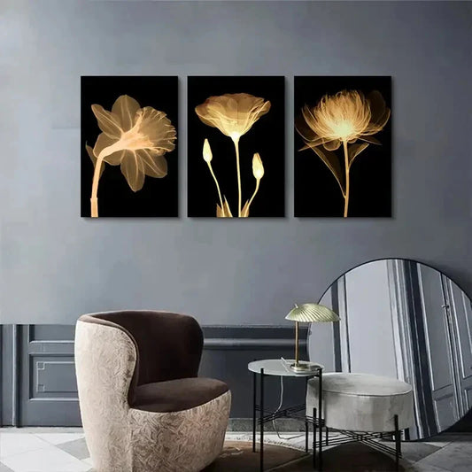 3pcs  Abstract Luxury Flower Prints, Metal Print Ready to Hang Art