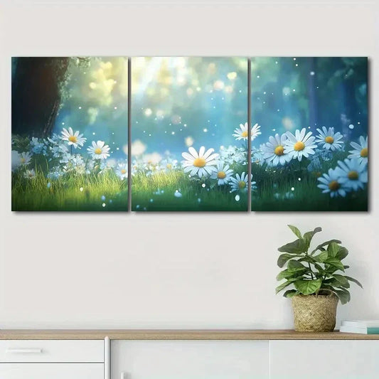 3pcs White Daisy Colorful Nature Beauty Perfect Wall Art Set Canvas Framed 40x60cm - High Quality Print 100% Australian Made Wall Canvas Ready to Hang