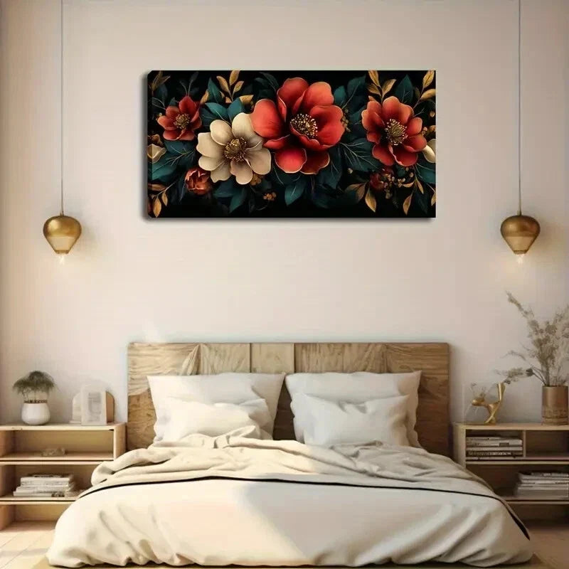 White Flowers with Green Leaves Wall Art Canvas Office Home Room Framed 120x60cm